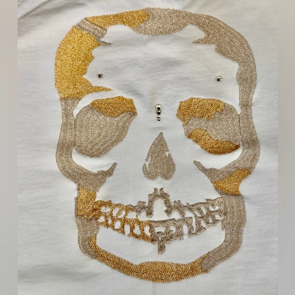 Zadig & Voltaire white long sleeve sweatshirt metallic thread embroidered sz MD - Picture 4 of 7